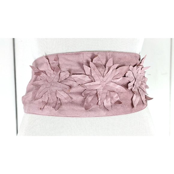 Deanna Farrell Designs pink floral faux suede wide sash fringe belt one size - Picture 2 of 5